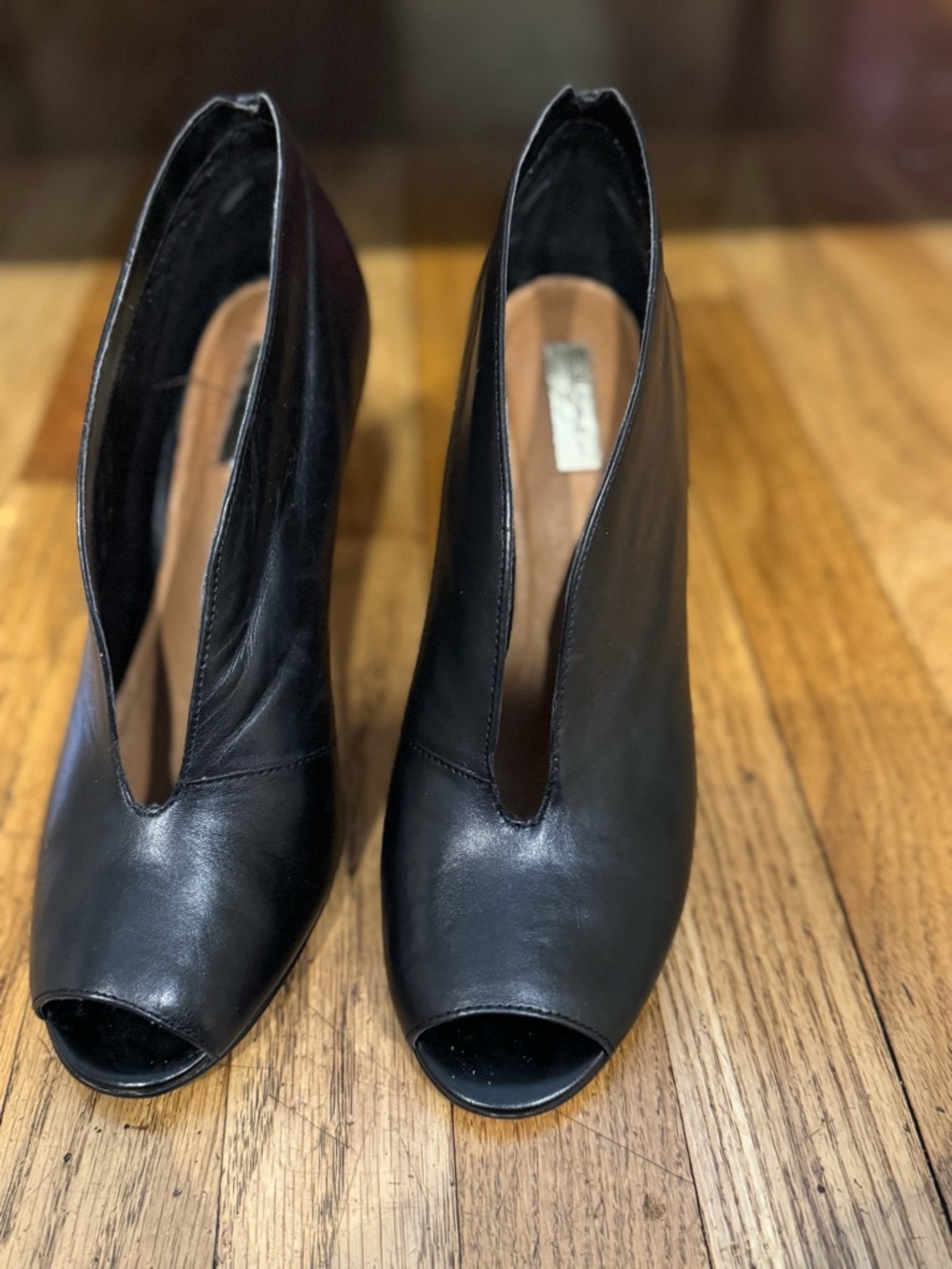 Size 10 - Halogen Hakatrina Black Women's Peep-Toe Leather Booties